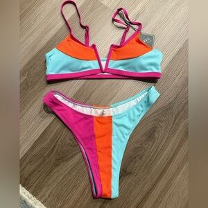 Colorful Bikini Set with V-Neck Design